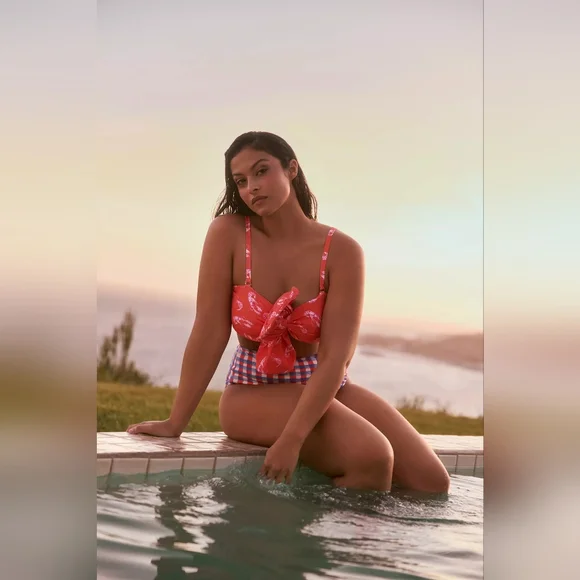 NEW Maeve Delaney Bow Bandeau Bikini Top Lobster L - Picture 6 of 7